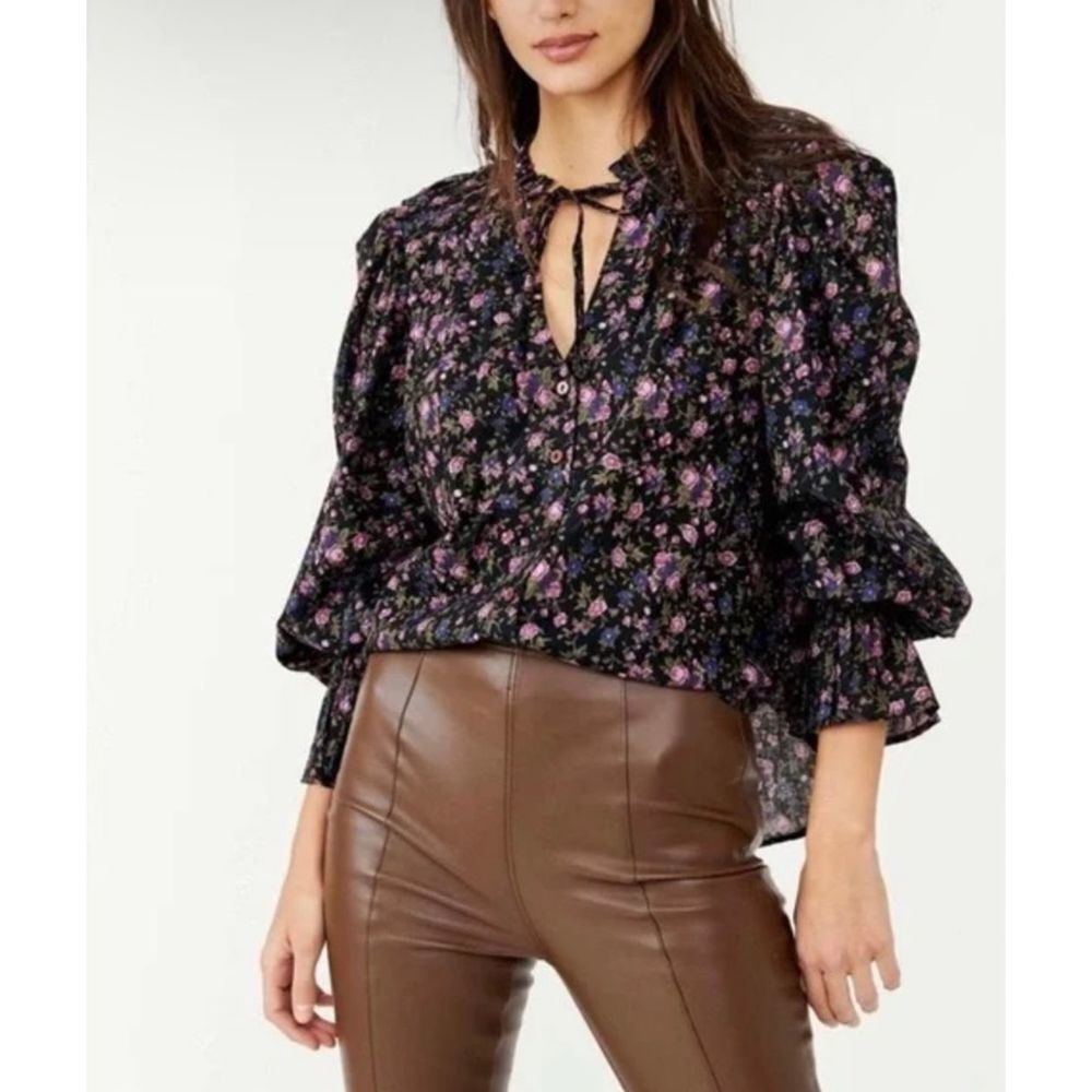 Brand New Free People Meant to Be Blouse‎ Black Camo For Women Size Small - Picture 8 of 8